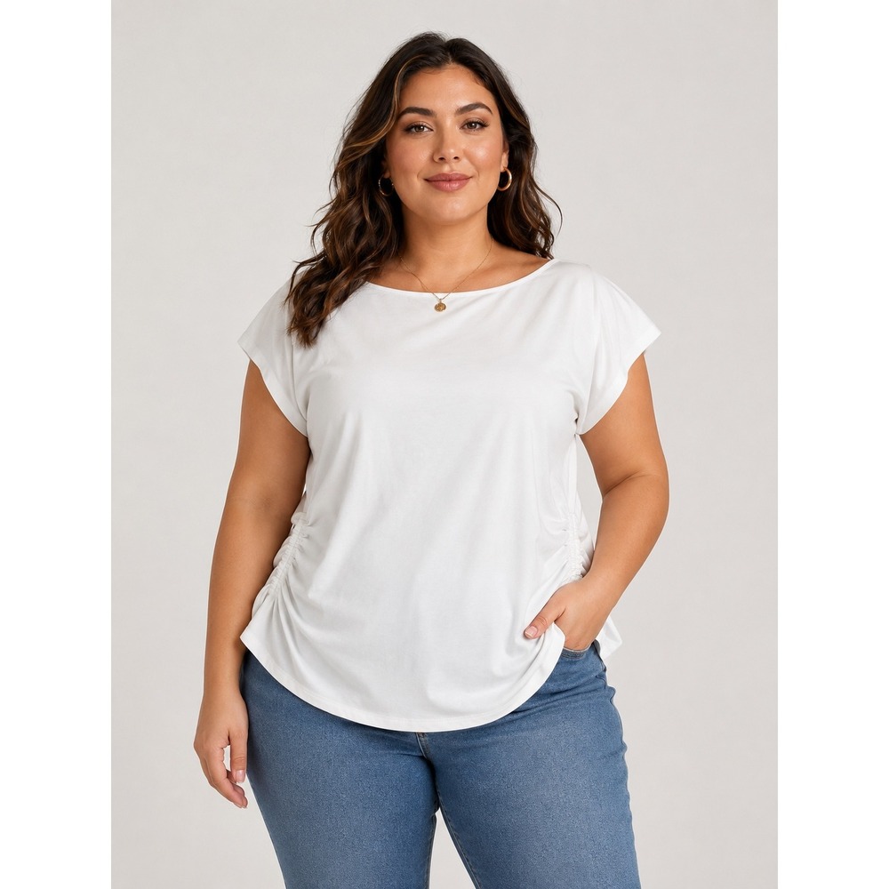 Terra & Sky Womens Plus Size 0X 14W White Side Ruched Boat Neck Top TS2736023025
